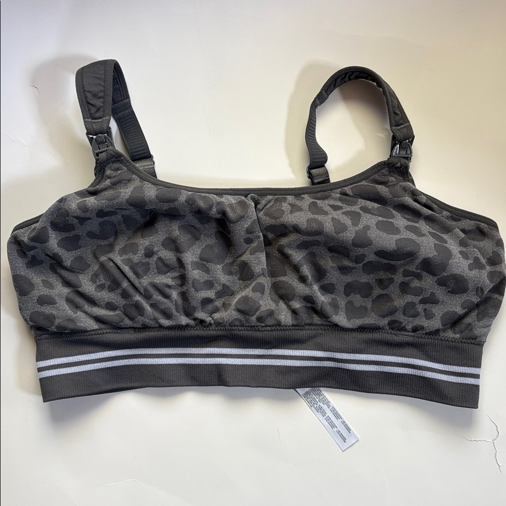 Momcozy Nursing Bra Grey Leopard‎ Print Wireless Maternity Size XL
